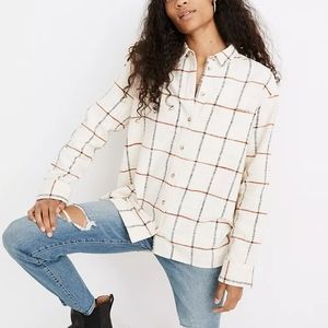 Madewell Flannel Oversized Ex boyfriend Shirt Windowpane cream black rust Large